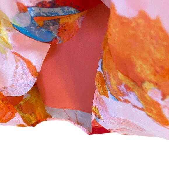 Rabbit Rabbit Rabbit Sz 6 Orange Chiffon Layered Floral Cottagecore Spring Dress - Picture 5 of 6